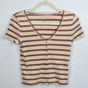 American Eagle V Neck Stripe Tee